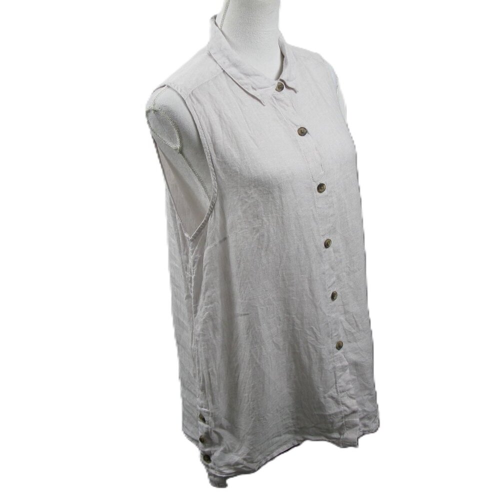 Jones New York Light Tan 100% Linen Sleeveless Button Front Blouse Size Large